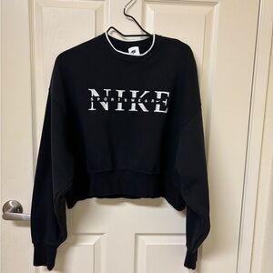 Nike Black Cropped Sweatshirt with White Logo - Women's